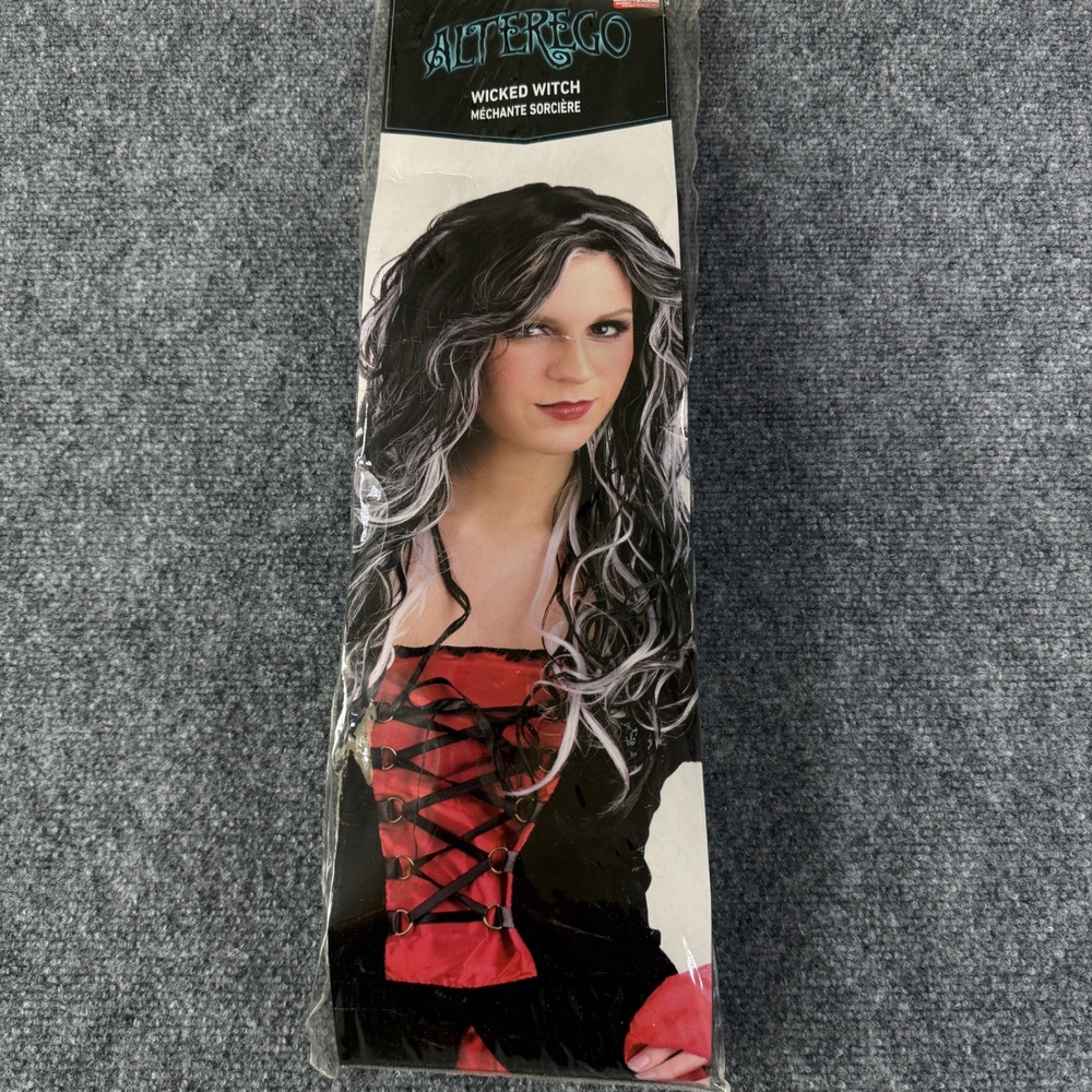 Alter Ego Wicked Witch Wig Black White Wavy Long Halloween Costume Goth One Size